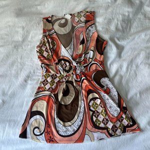70s Psychedelic Print Ruched Blouse Tank